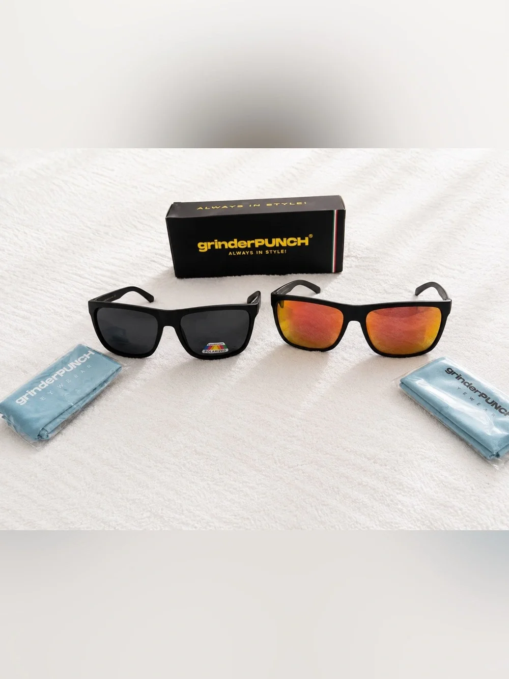 Men’s Black Sunglasses with Red-Orange Mirrored Lenses